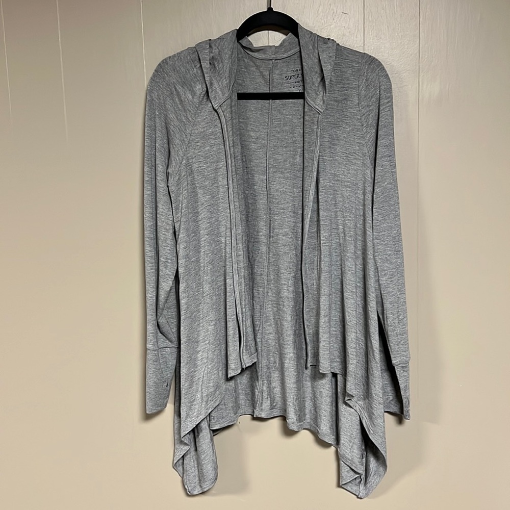 Torrid gray open drape front hooded cardigan size 0 new with tags!